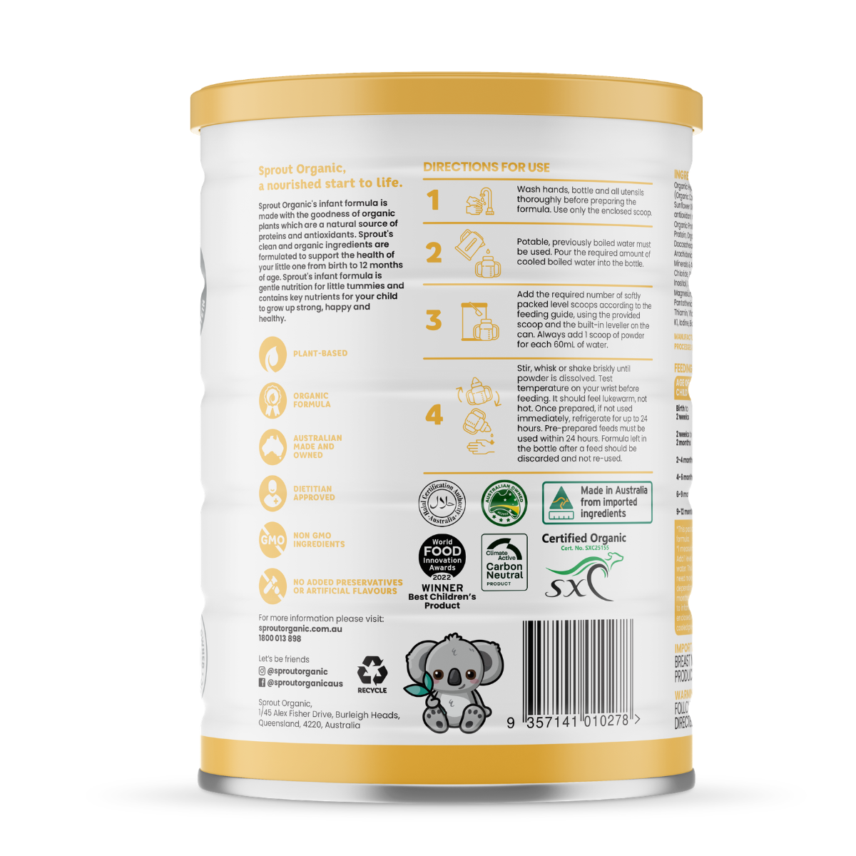 Sprout (0-12 months) Organic Vegan Infant Formula (800g/28oz)