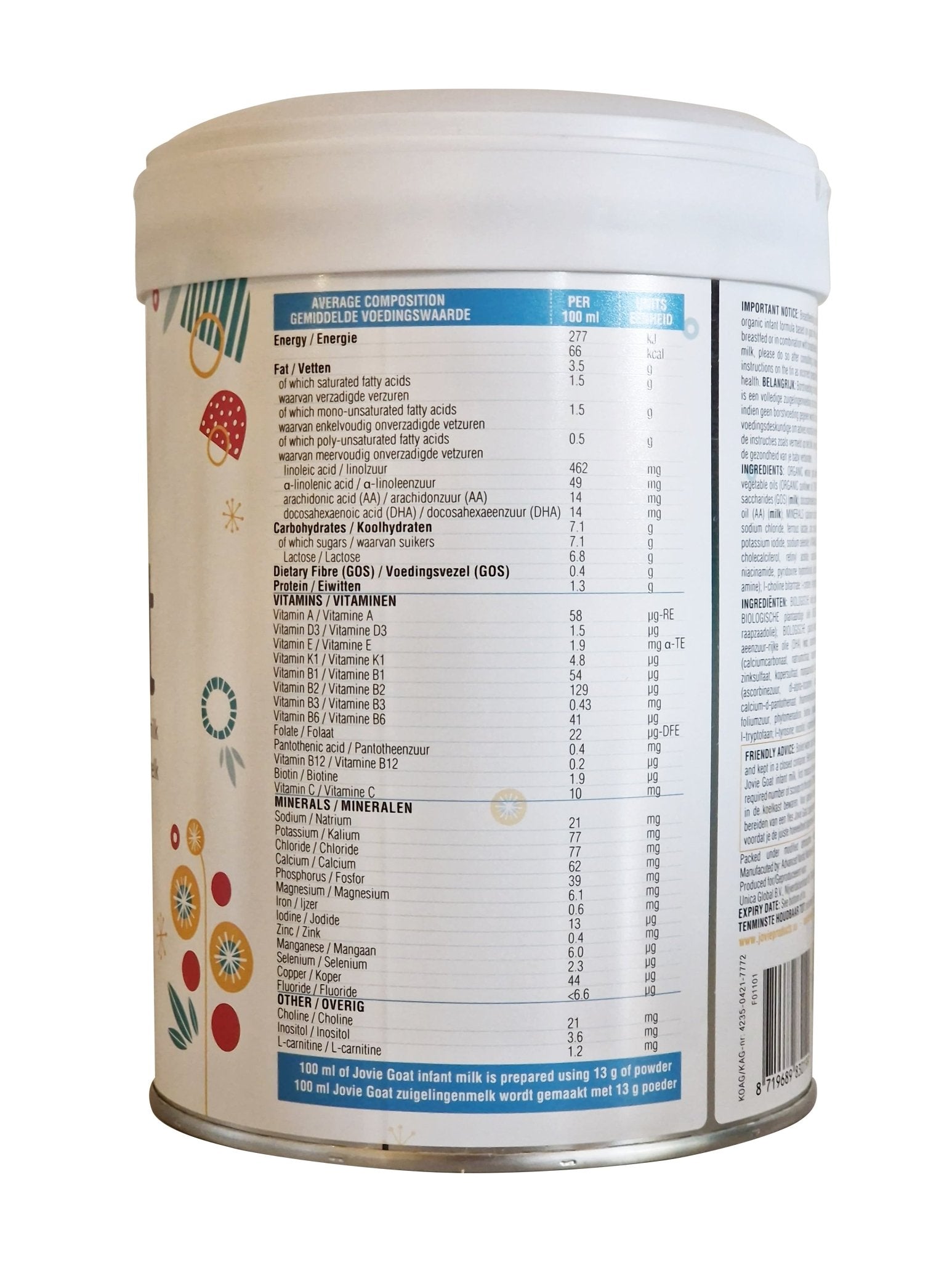 Jovie® Goat Stage 1 (800g) Organic Baby Formula | The Milky Box
