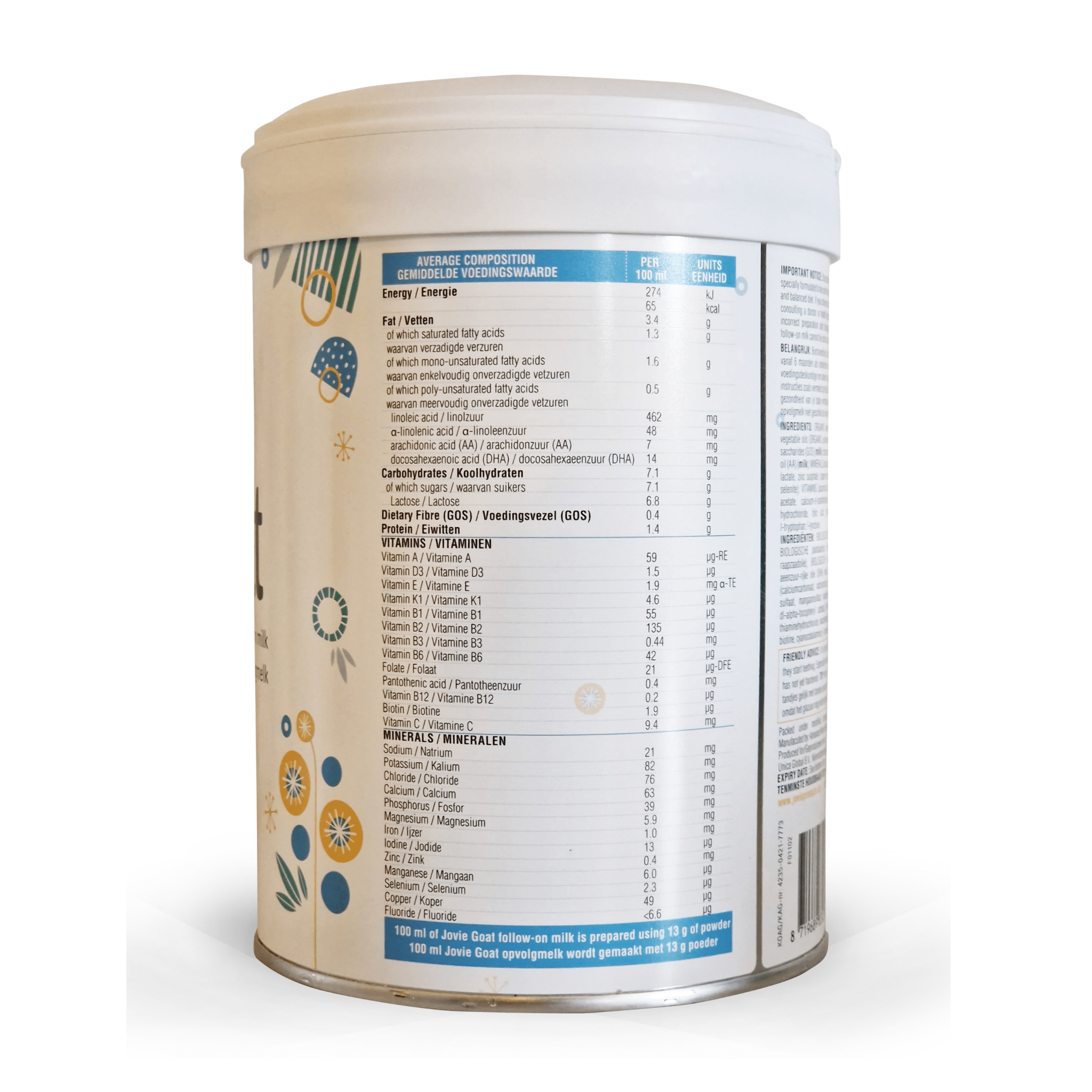 Jovie® Goat Stage 2 (800g) Organic Baby Formula | The Milky Box