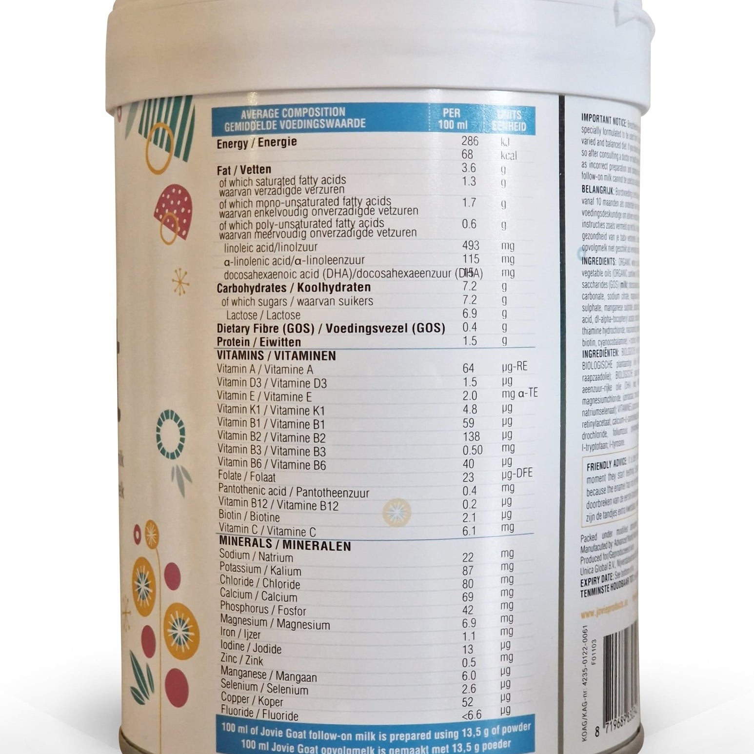 Jovie® Goat Stage 3 (800g) Organic Toddler Formula | The Milky Box