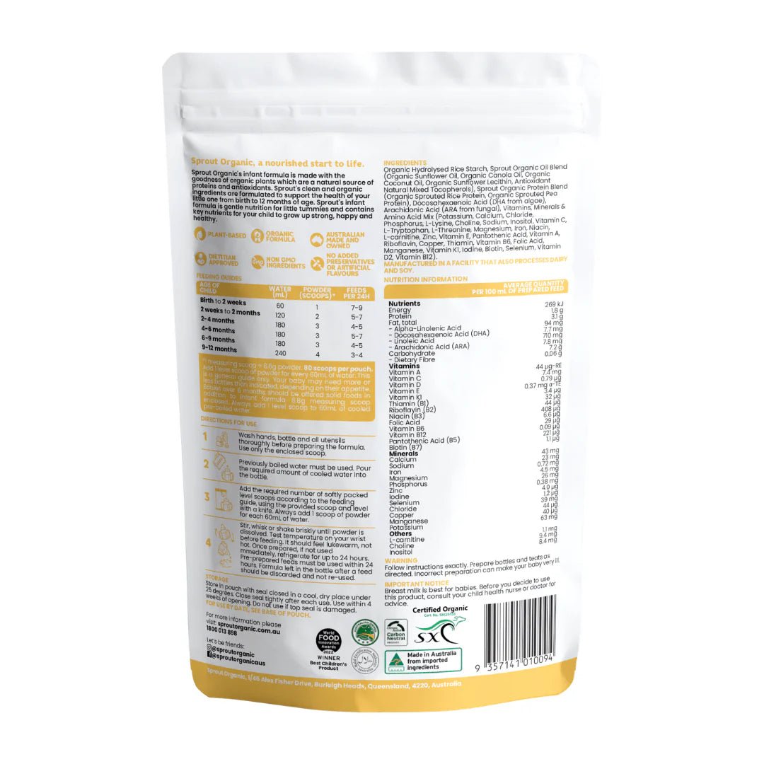 Sprout (0 - 12 months) Organic Vegan Infant Formula (176g/6oz) | The Milky Box