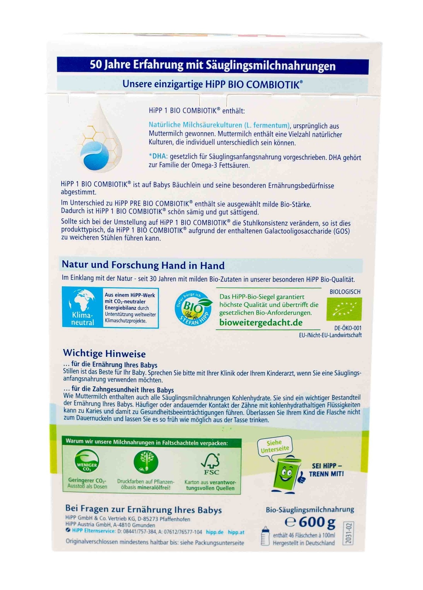 HiPP German Stage 1 (600g) Combiotic Infant Formula - The Milky Box