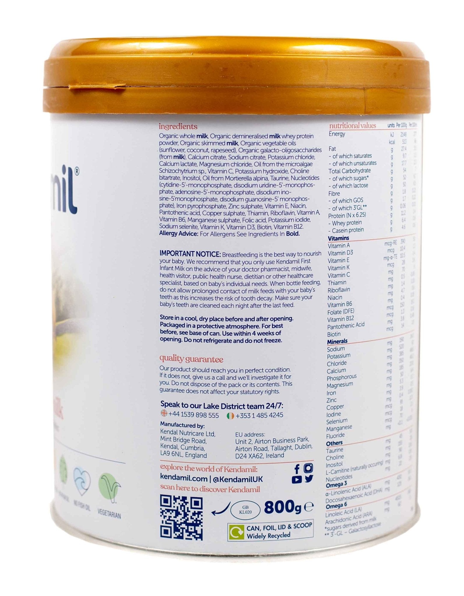 Kendamil Organic Stage 1 (800g) Baby Formula - The Milky Box