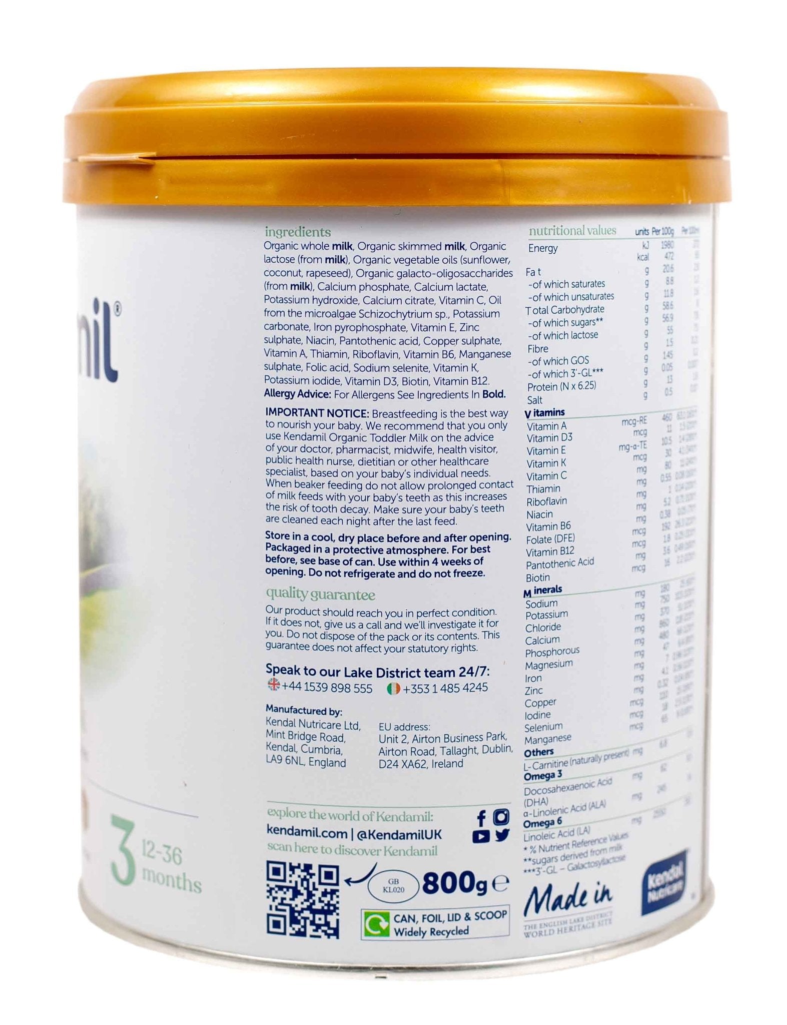 Kendamil Organic Stage 3 (800g) Toddler Formula - The Milky Box