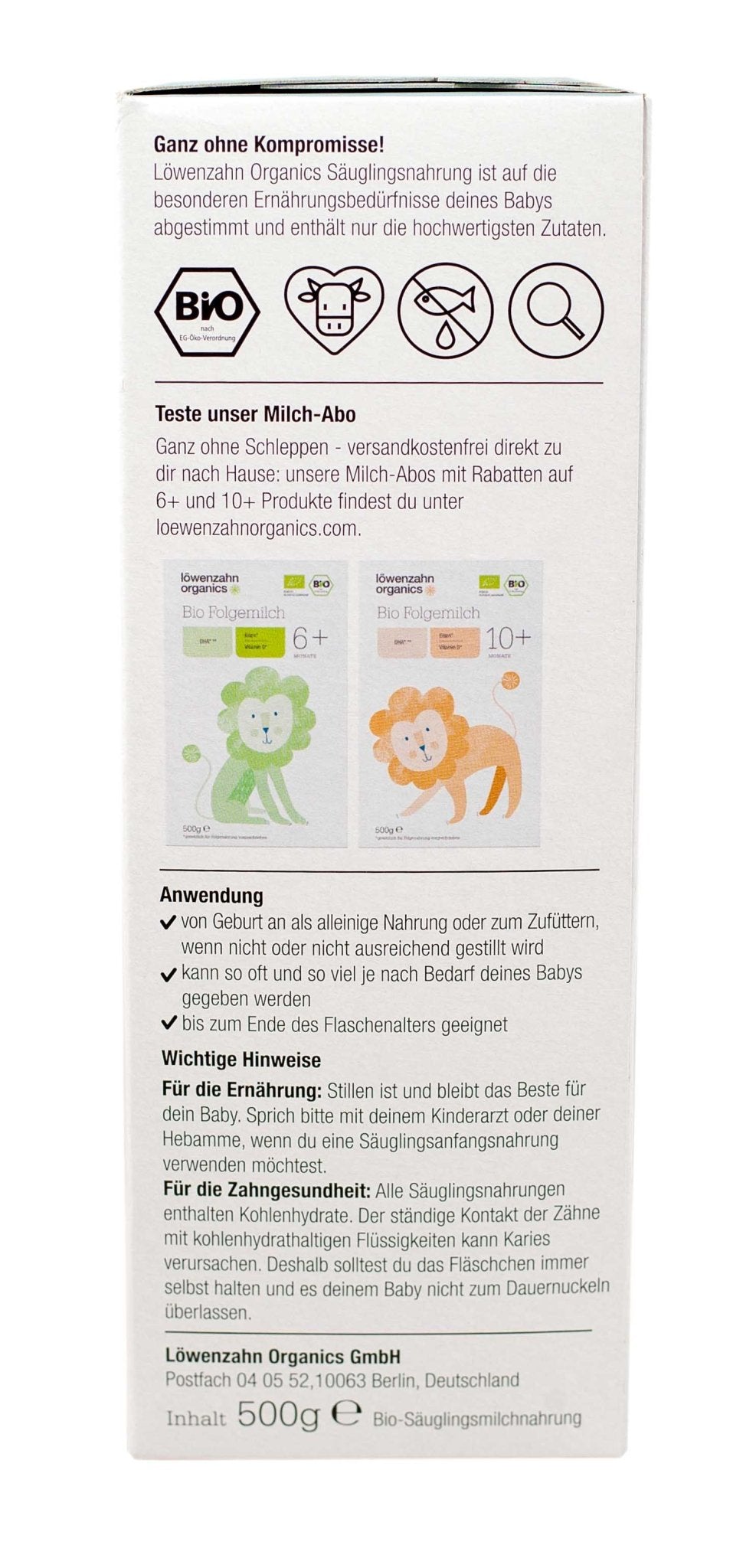 Löwenzahn Organics Stage 1 (500g) Baby Formula | The Milky Box